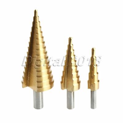 HSS Step Cone Titanium Coated Drill Bits Metal Working Hole Cutter Round Shank