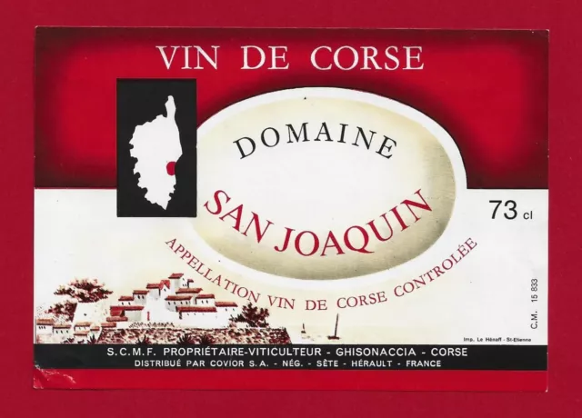 S24 Etiquette VIN DE CORSE DOMAINE SAN JOAQUIN, SCMF Prop.-Vitic. GHISONACCIA 20