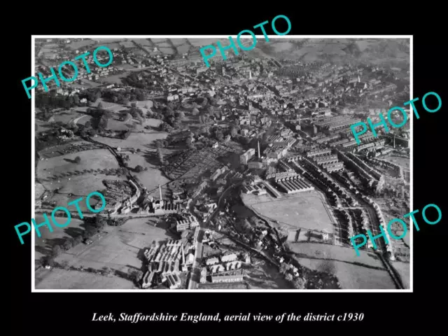 OLD POSTCARD SIZE PHOTO LEEK STAFFORDSHIRE ENGLAND AERIAL VIEW DISTRICT c1930