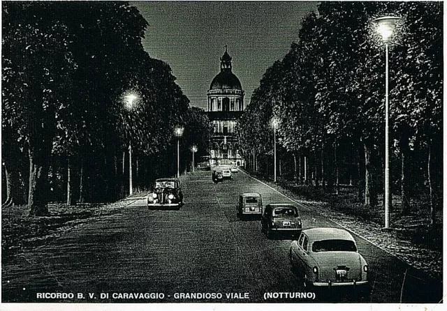 RICORDO B.V. CARAVAGGIO - GRANDIOSO VIALE - NOTTURNO - Cartolina FG viagg 1958
