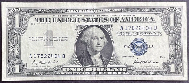 US Series 1957 $1 Silver Certificate Circulated Banknote Blue Seal
