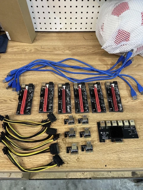 Riser USB PCI-E Express 1 to 16x Extender Card Adapter AND 1-to-6 pcie splitter
