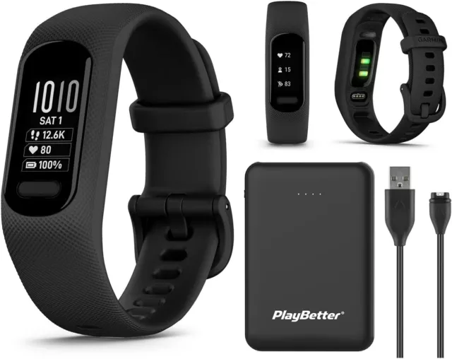 PlayBetter Garmin vivosmart 5 Fitness Tracker (Black, Large) Power Bundle 5000mA