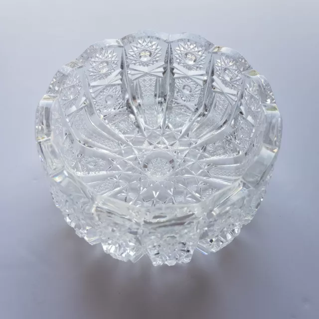 Bohemian Crystal bowl Czech hand cut 10cm lattice pattern vintage Czechoslovakia