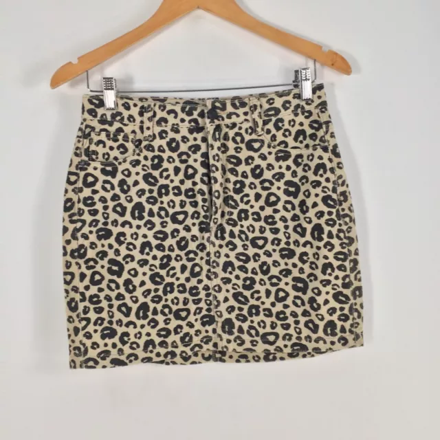 Missguided womens skirt size 8 mini beige leopard print cotton 049940