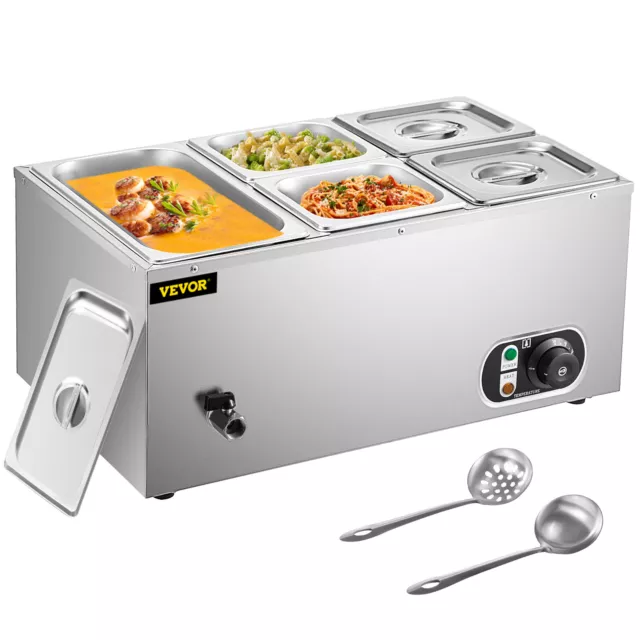 VEVOR Commercial Food Warmer 1X1/3GN & 4X1/6GN Pan Bain Marie Soup Warmer Buffet