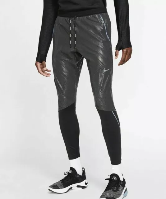 Mens Nike Swift Shield Running Pants Trousers Slim Fit Black Reflective Sz  Large