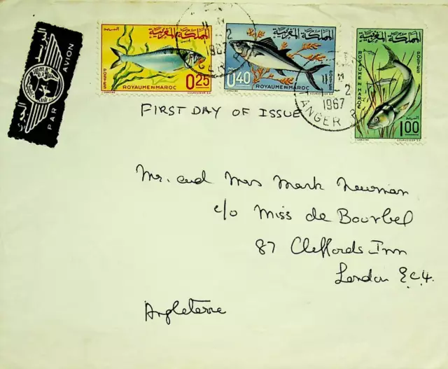 MOROCCO 1967 3v FISH ON AIRMAIL COVER FROM TANGER TO LONDON EC GB