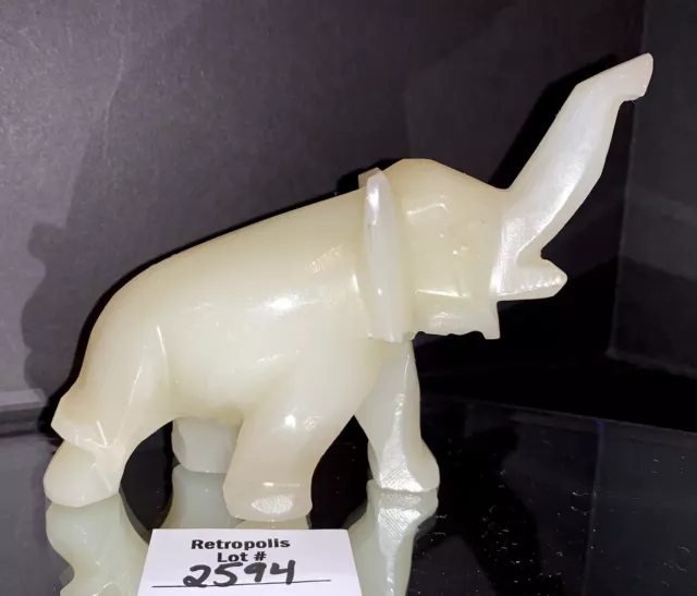 Vtg Carved Marble Quartz or Alabaster Elephant Figurine Paperweight