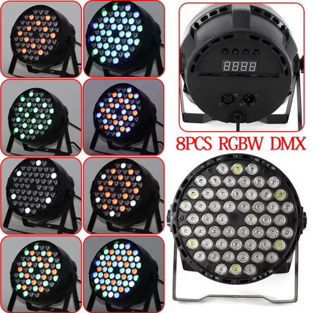 8Pcs Stage Par Light 54x3W LED RGBW DMX512 Auto/Sound PAR64 Party Lamp Set 7CH