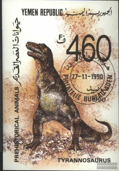 Jemen (Rep.) Block4 (kompl.Ausg.) gestempelt 1990 Prähistorische Tiere
