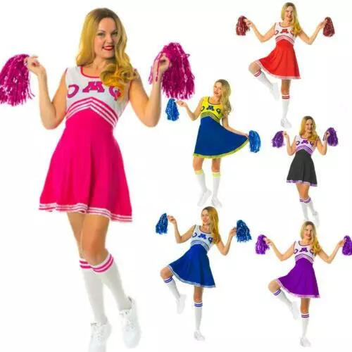 Cheerleader Fancy Dress Costume Outfit With Pom Pom's High School Musical Girls