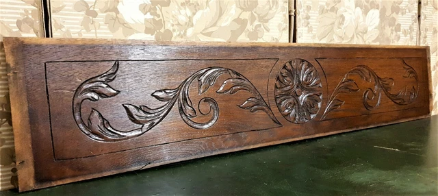 Rosette scroll leaves wood carving pediment Antique french architectural salvage