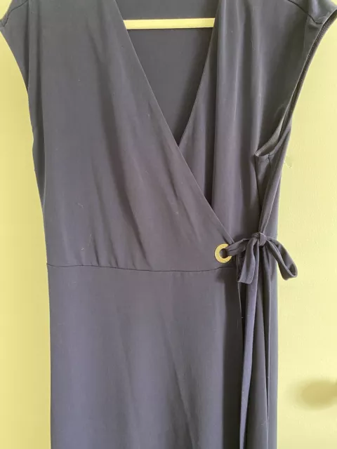 Ivanka Trump Navy Grommet Wrap Dress Sleeveless Size Large, Nautical Old Money