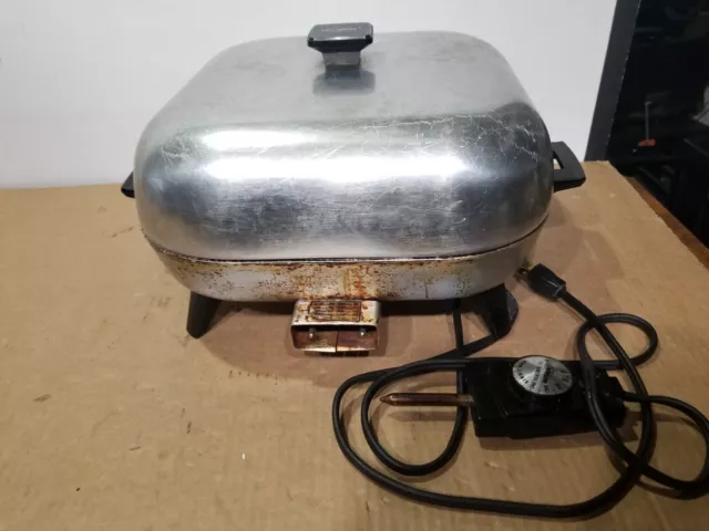 Sunbeam Electric Frying Pan Skillet High Dome Aluminum VTG Square Knob 425A  TEST