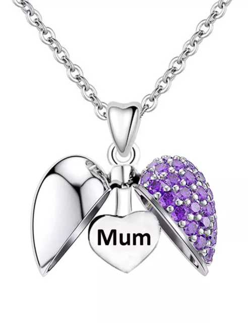 Sterling Silver 'Mum' Purple Heart Pendant & Necklace Gifts for Women Her