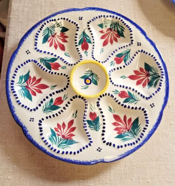 Oyster Plate HB Quimper French Faience Majolica Oyster Plate 9"