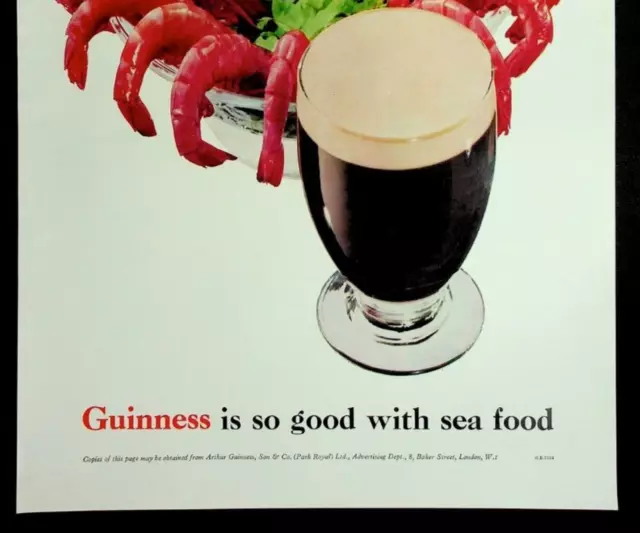 1959 Guinness Print Advert, Pure Shellfishness, Guinness is So Good with Seafood 3