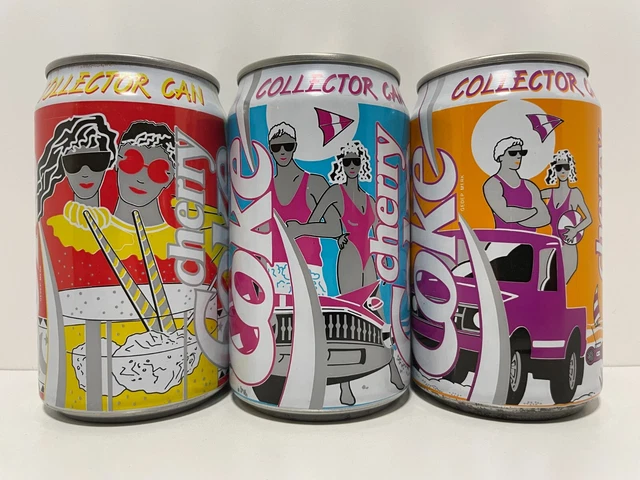 COCA COLA CHERRY COKE CANS; 2nd POP ART 3 CAN SET, HOLLAND, 1992-1993
