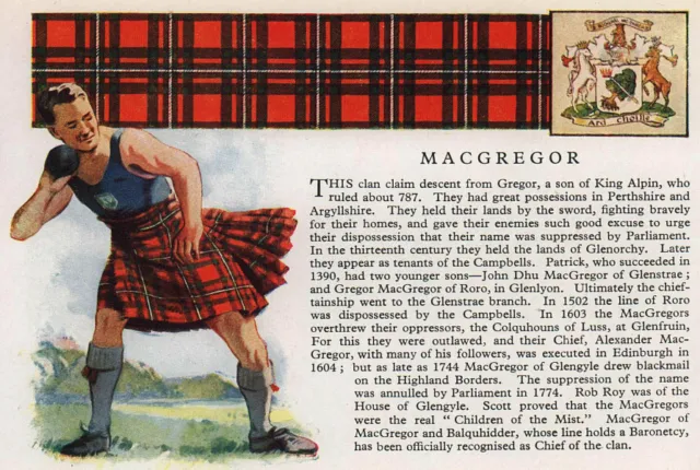 MacGregor. Scotland Scottish clans tartans arms 1957 old vintage print picture
