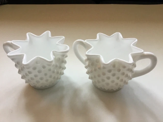 Vintage Star Shaped Hobnail Milk Glass Cream and Sugar Bowl Set