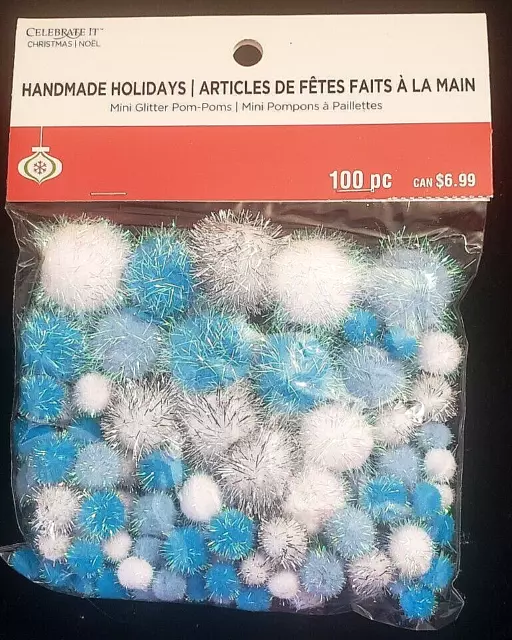 CELEBRATE IT Handmade Holidays MINI GLITTER POM-POMS - 100 pcs - MIXED BLUE