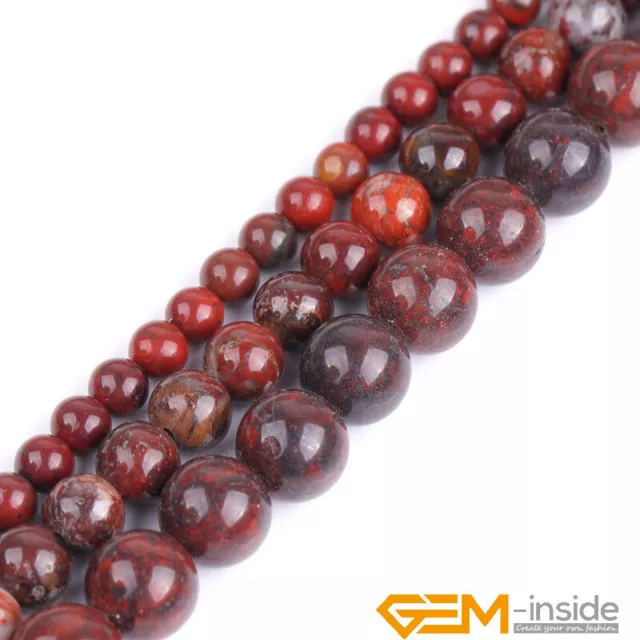 Natural Flower Jasper Dark Red Poppy Gemstone Round Beads For Jewelry Making 15"