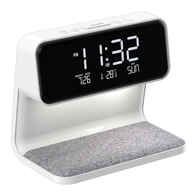 3 IN 1 Bedside Lamp Wireless Charger Digital Alarm Clocks for Bedroom
