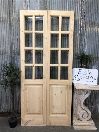 French Double Doors, 36x80, 8 Pane Glass European Styled Doors E36