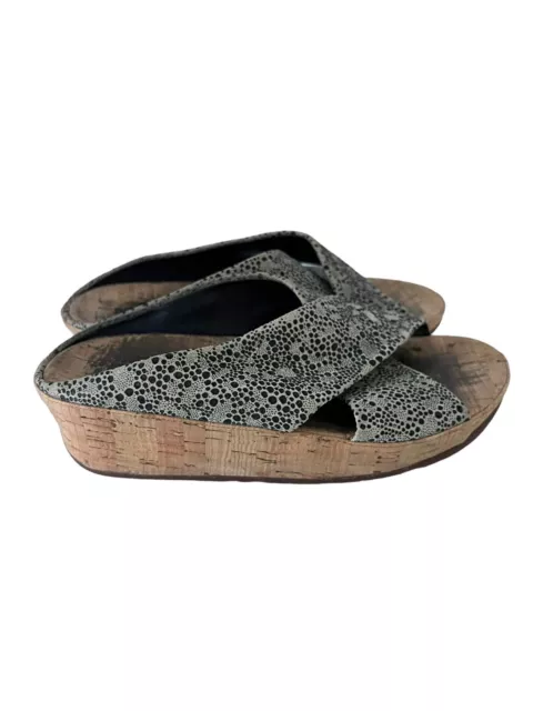 FIT FLOP Womens Shoes KYS Leather Slides Cork Bottom Wedge Gray Sz 6