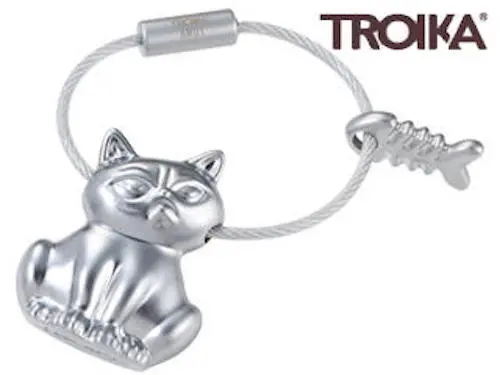 Troika Metal Keyring BAD CAT w/ fish bone key chain ring cast alloy KR1715MA