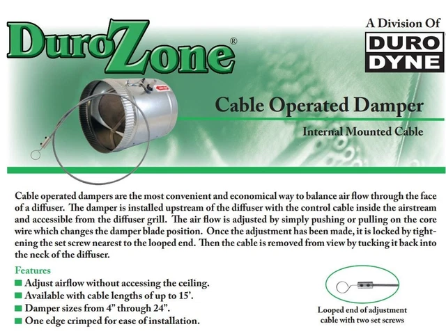 DuroZone 10 inch Round Cable Operated Damper 3 ft Cable CODR1003 53046 Duro Zone