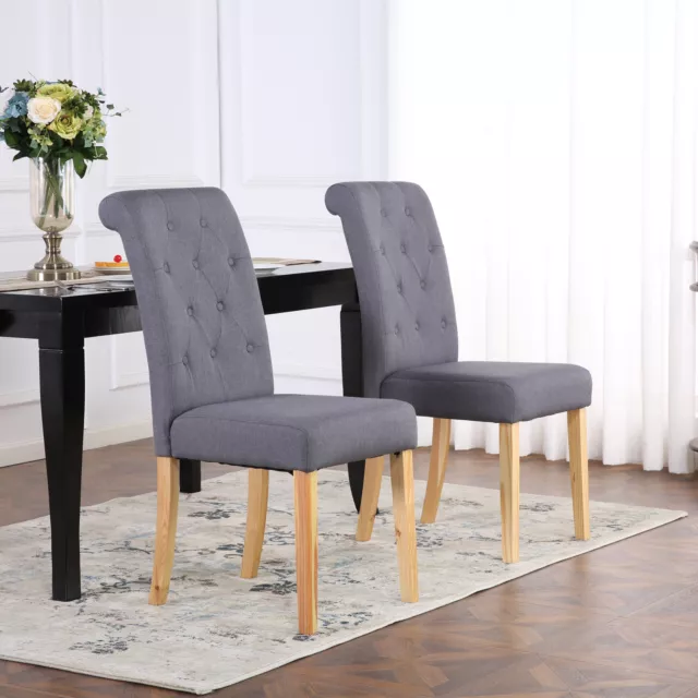 Set Of 2 Kensington Fabric Dining Kitchen Chairs Roll Top Scroll High Back