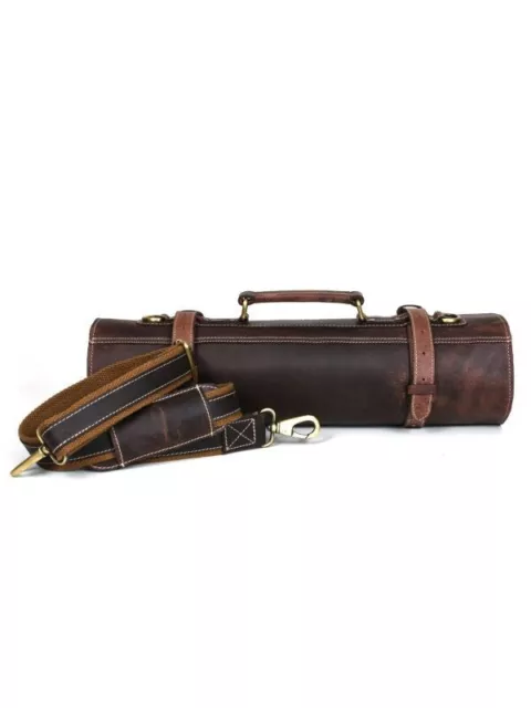 Leather Knife Roll Storage Bag 10 pocket with Tool Pouch,  Chef Knife Case Roll