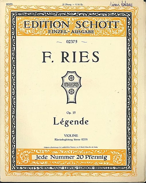 Pour Ries - Légende Op. 15 ~ Ancienne, Surdimensionné Notes, Piano Et Violon
