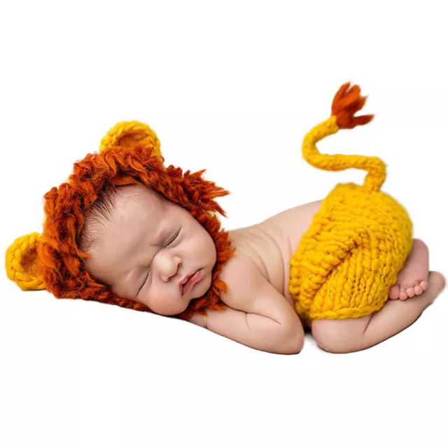 Newborn Baby Photography Props Knitted Outfits Crochet Lion Hat Pants Set