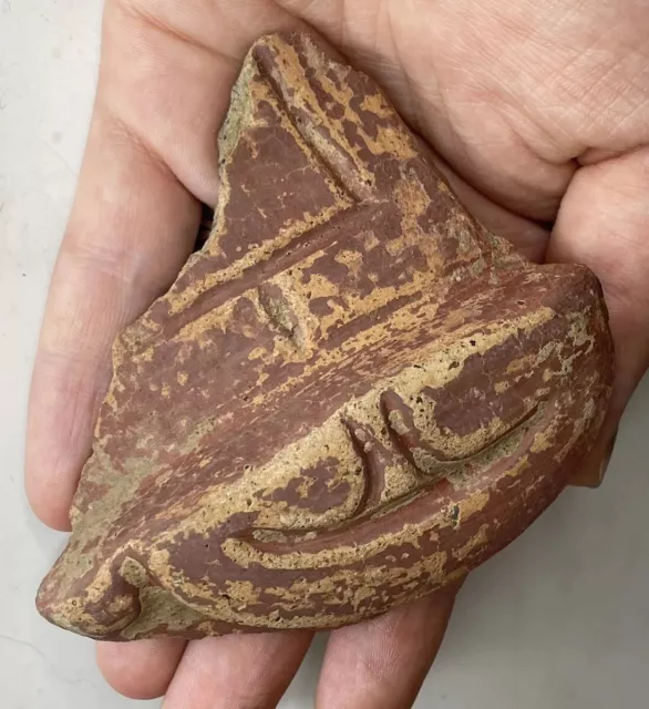 Ancient Pre-Columbian Carved Pottery Red Pigmented Vessel Bowl Fragment 3