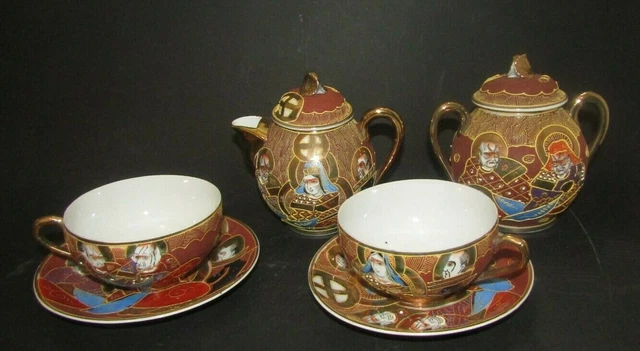 ANCIEN SERVICE A The Japonais Porcelaine Fine Satsuma Theiere Sucrier 2
