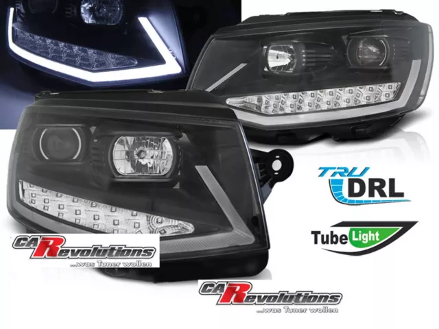 Luces de conducción diurna LED Light Tube faros en negro para VW T6 2015-2019