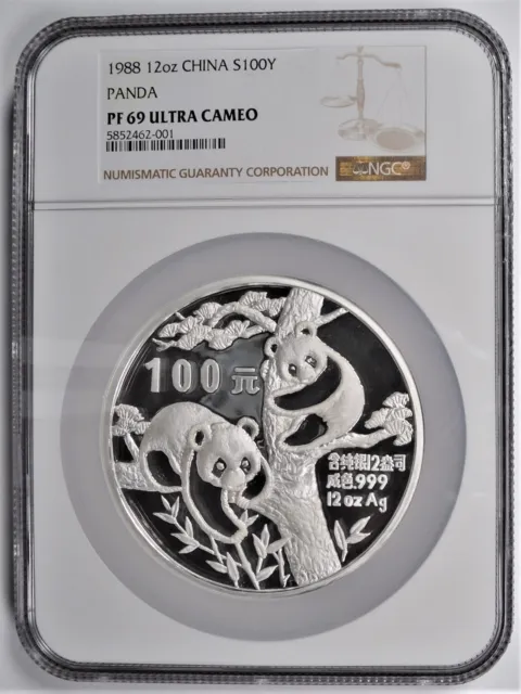 1988 12oz .999 FINE SILVER CHINESE PANDA S100Y NGC PF69 ULTRA CAMEO LARGE HOLDER