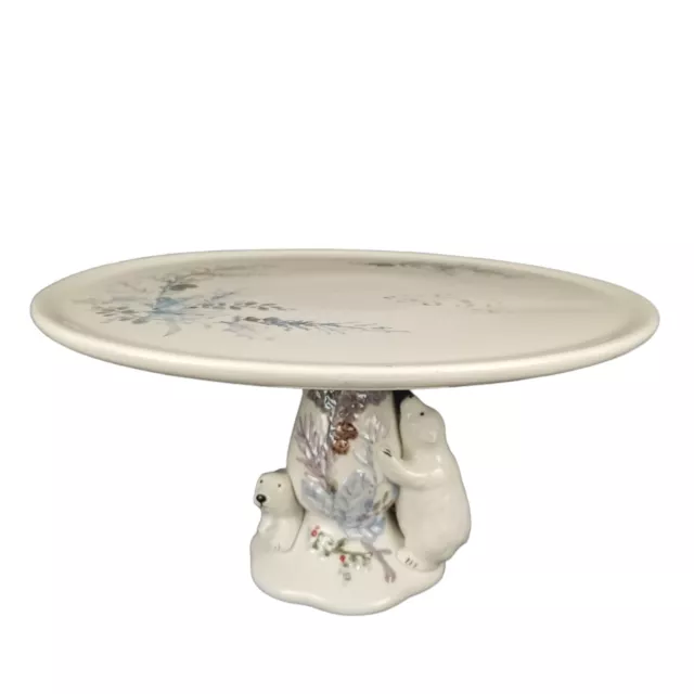 Pfaltzgraff Winter Frost Pedestal Cake Plate Stand Polar Bears Pine Cones 12"