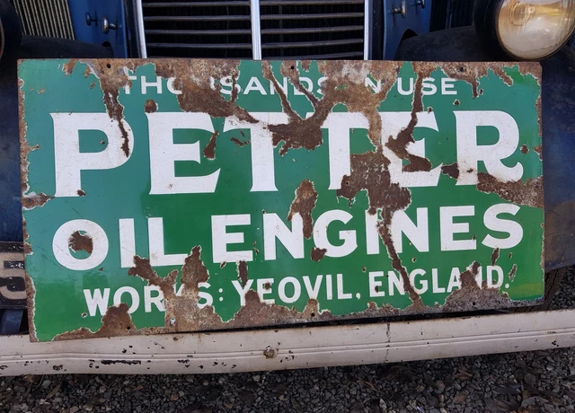 VINTAGE PETTER STATIONARY Engine Enamel Sign Advertising Oil Antique ...