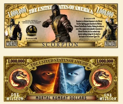 Scorpion 1 Million Dollar Bills 50 Pack Mortal Kombat Funny Money Novelty Notes