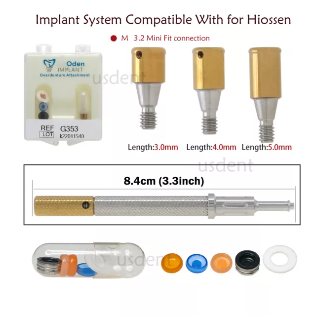 Dental For Hiossen Ø3.2mm Attachment Abutment & Overdenture Male Caps KITS Tool