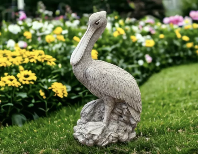 Detailed Pelican Figure Concrete Wild Bird Statue Garden Animal Decoration 14"