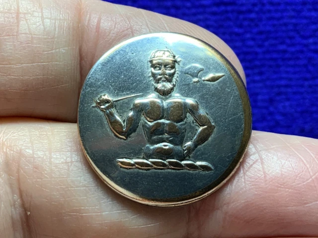 NAKED WILD MAN with BATTLEAXE on SHOULDER 25mm S-P LIVERY BUTTON DOWLER c 1890