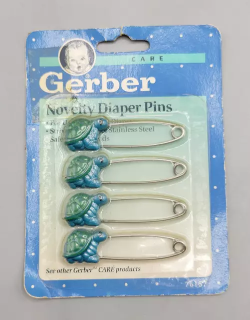 New 1991 Set Of 4 Vintage Baby Gerber Novelty  Diaper Pins Blue Turtle