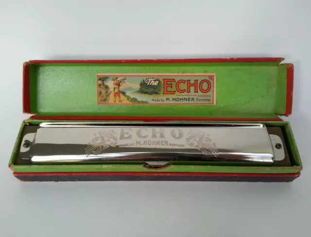 SUPERBE ancien HARMONICA THE ECHO M. HOHNER Made in Germany + BOITE