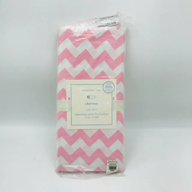 New Pottery Barn Kids Pink Chevron Crib Skirt Cottage Core Shabby