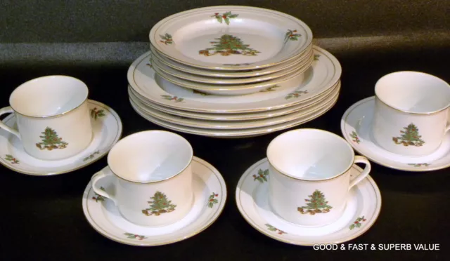 Tienshan Christmas China ~ Holiday Hostess Pattern 4 X 4 Piece Place Settings